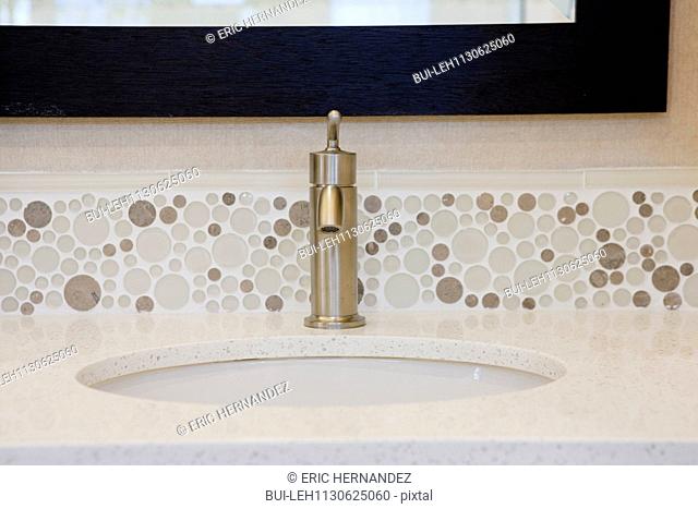 Bathroom sink with backsplash; Rancho Mission Viejo; California; USA