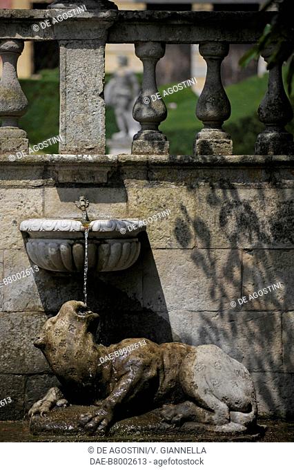 A small fountain adorning the Lonze (allegorical feline) staircase, Villa Barbarigo Pizzoni Ardemani, Valsanzibio, Veneto, Italy, 17th century