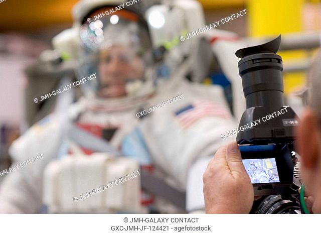 A video camera view screen is featured in this image photographed during a spacewalk training session at the Neutral Buoyancy Laboratory (NBL) near NASA's...