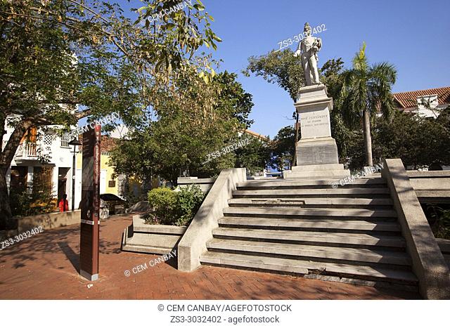 Monument dedicated to Jose Fernandez De Madrid in Barrio De San Diego district at the historic center, Cartagena de Indias, Bolivar, Colombia, South America