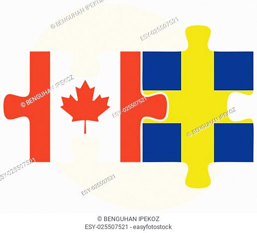 Canada and Sweden Flags in puzzle isolated on white background