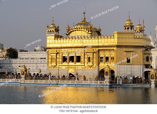India. Punjab. Amritsar. The Golden Temple. The Sri Harmandir Sahib the holy of holies of Sikhism, hindu-islamic style