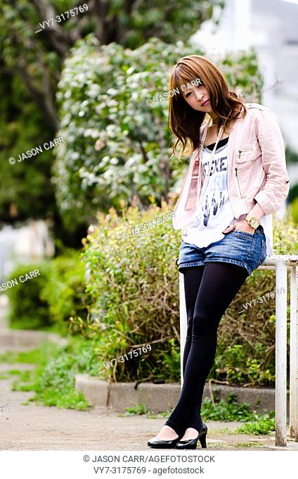 Japanese Girl Poses On Street Jiyugaoka Stock Photo 1200162037