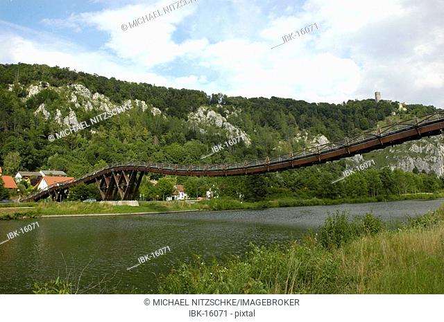 The longest timber bridge of Europe over the Main Danube channel with Essing in the Altmuehltal in Bavaria