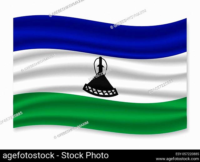 3D Waving Flag of Lesotho. Template for your design