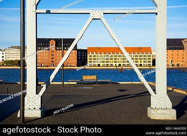 Riverfront cityscape in Copenhagen city