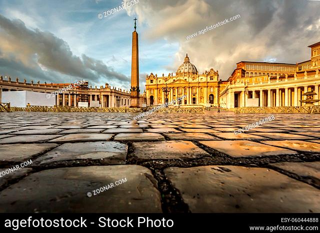 Saint Peter Square and Saint Peter Basilica in the Morning, Vatican City, Rome, Italy
