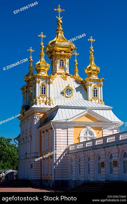 Peter and Paul Church at Grand Peterhof Palace, Saint Petersburg, Russia. Baroque style