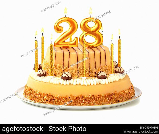 Festive cake with golden candles - Number 28