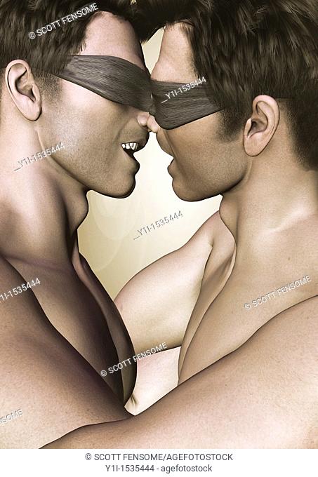 3d image of 2 men about to kiss