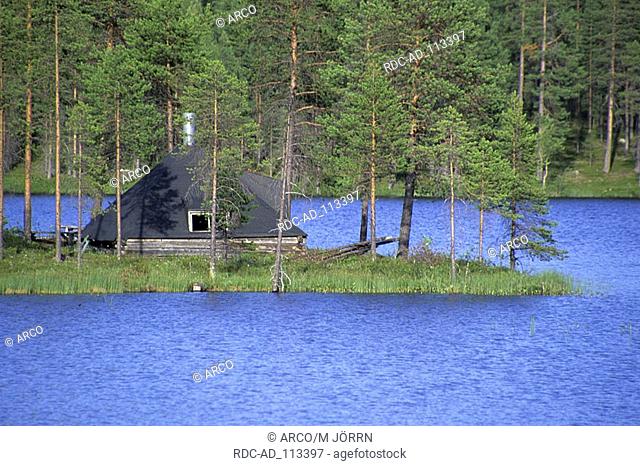 Sauna on isle near Jokkmokk Lapland Sweden