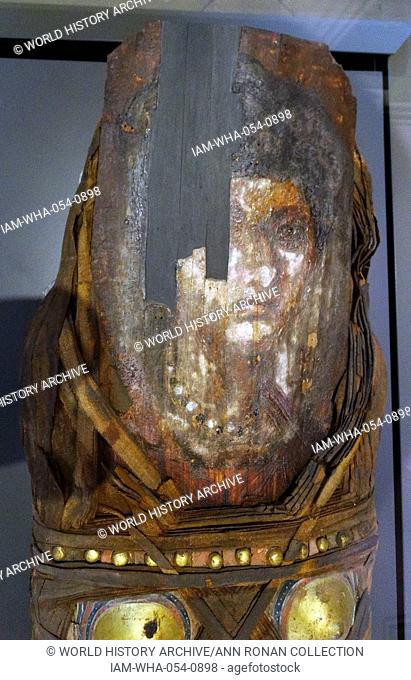 Mummy with a portrait of a woman from Fayum; Egypt; Roman 100 AD