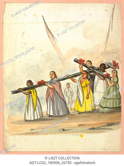 Procession of women with a cross, Lima costumes, ca. 1853, Fierro, Pancho, 1803-1879, Smith, Archibald, M.D., Watercolor on paper, ca