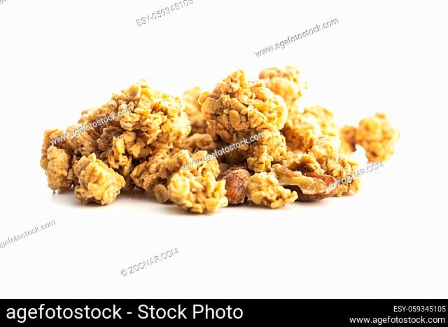 Breakfast cereal. Morning granola isolated on white background