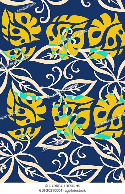Blue and yellow tropical leaf design
