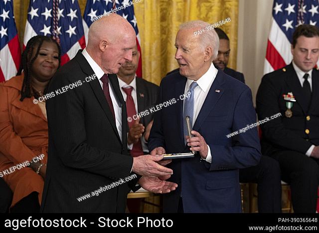United States President Joe Biden presents the the Presidential Citizens Medal to Arizona House speaker Rusty Bowers during a ceremony marking the the two-year...