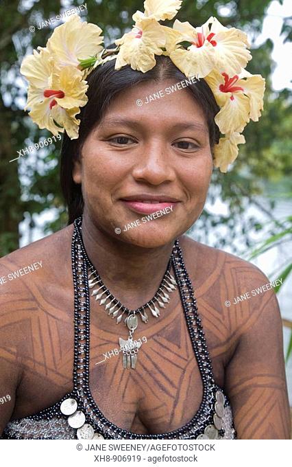 Embera women, Embera village, Chagres River, Panama