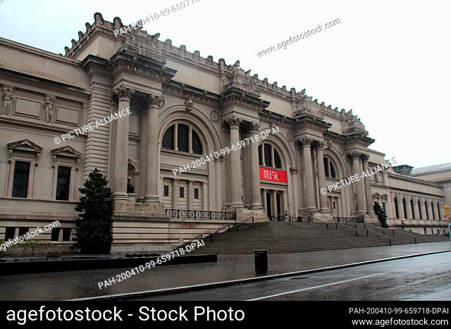 09 April 2020, US, New York: In front of the entrance to the Metropolitan Museum the street is empty. The museum, which is currently closed due to the Corona...