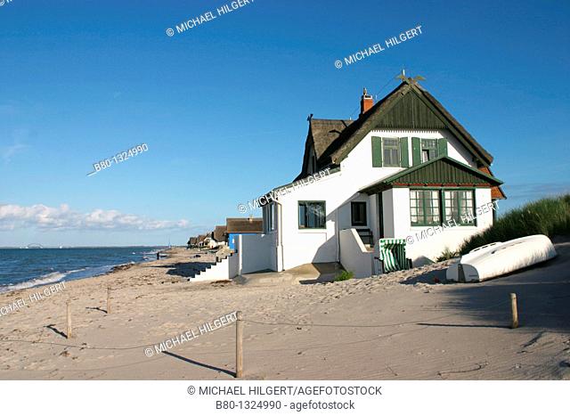 Beach, dune, boat, beach chair, summer cottages, Graswarder, Heiligenhafen, the Baltic Sea, Schleswig-Holstein, Germany, Europe