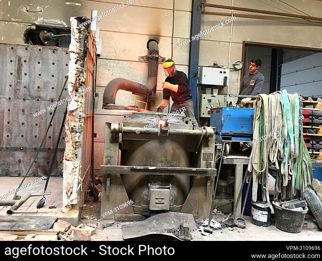 Illustration picture shows a visit to the workshop Fonderie Van Geert, where sculptures of comic book character Le Chat are made, in Aalst