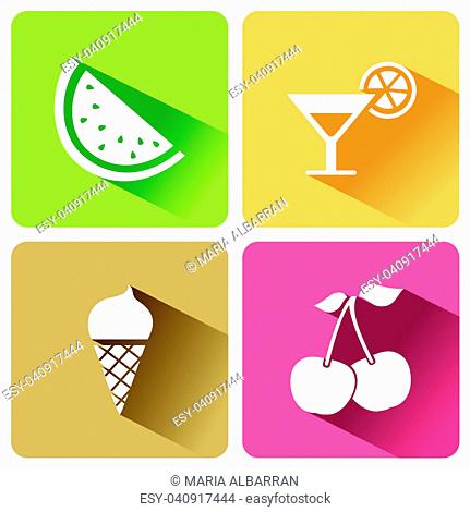 Summer food icons with shadow on a white background. Vector illustration