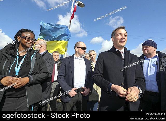 Prime Minister Alexander De Croo pictured during a visit to the UNHCR-UNICEF antenna, near the border with Ukraine after the Russian invasion, in Medyka