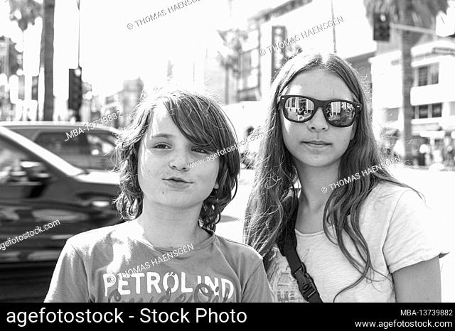 Girl and Boy in Hollywood, Los Angeles, California, USA, girl and boy