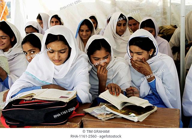Students of all female Gundi Pira Secondary School in earthquake area of Pattika, Pakistan