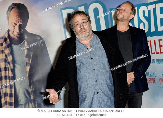 The director Jaco Van Dormael with the actor Benoit Poelvoorde during the photo call of movie Le tout Noveau Testament, Rome, ITALY-23-11-2015