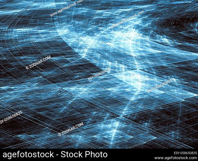 Fractal technology background - abstract computer-generated image. Digital art: glossy surface with grid and light effects