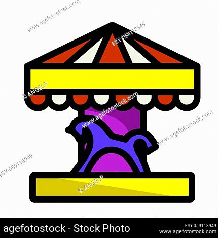 Children Horse Carousel Icon. Editable Outline With Color Fill Design. Vector Illustration