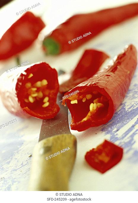 Red chili pepper, a piece cut off