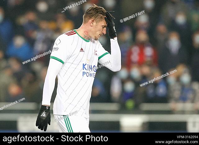 OHL's Sebastien Dewaest looks dejected during a soccer game between Club Brugge and Oud-Heverlee Leuven, Thursday 23 December 2021 in Brugge