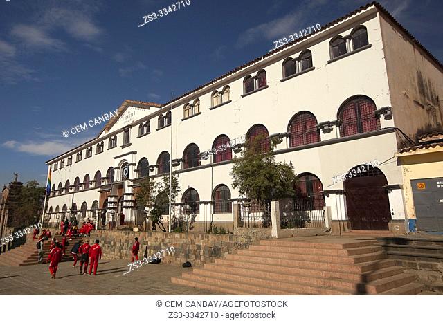 View to the Colegio Regional de Ciencias at Plaza San Francisco Square at the historic center, Cusco, Peru, South America