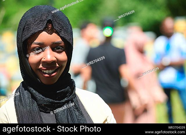 black african businesswoman portrait wearing traditional Islamic clothes