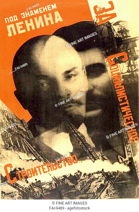 Under the banner of Lenin (Poster). Klutsis, Gustav (1895-1938). Lithograph. Soviet political agitation art. 1931. State Russian Museum, St