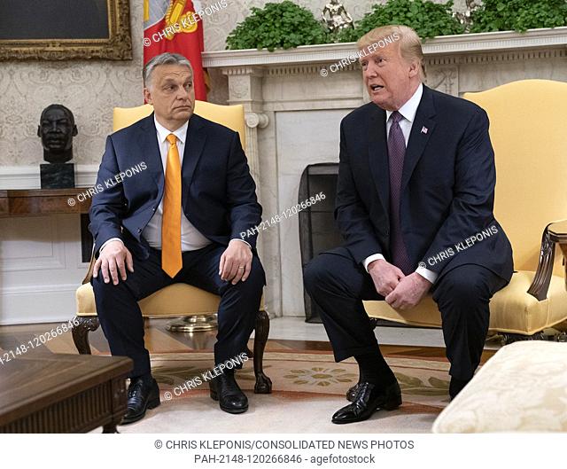 United States President Donald J. Trump meets with Prime Minister Viktor Orban of Hungary in the Oval Office of the White House in Washington, DC on Monday