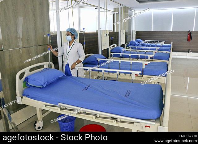 DHAKA, BANGLADESH - AUGUST 7: Medical personnel checking the oxygenation devices, during a tour of the new facilities, where will treat exclusively critically...