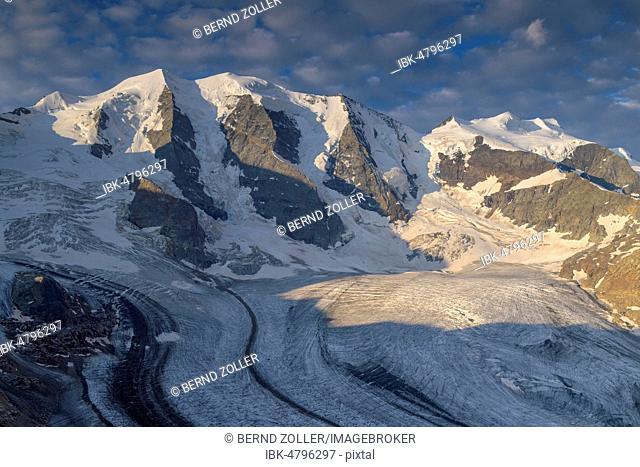 Bernina Group in First Light, Piz Palü, Bellavista, Pers Glacier, Diavolezza, Eastern Alps, Engadine, Switzerland