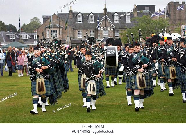 Marching band at Scottish Highland Games, Aberdeenshire, Scotland