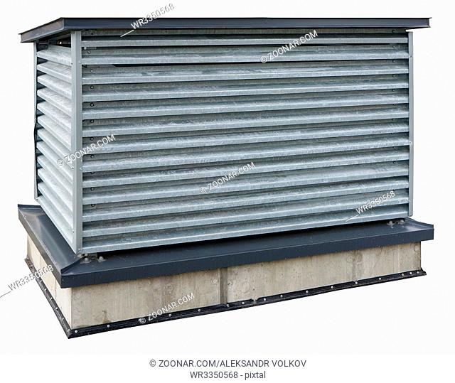 Metal container with the industrial conditioner on a roof of the underground garage. Isolated with patch