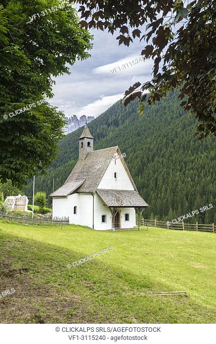 Saint Sebastian's chapel in Nova Levante / Welshnofen, Val d'Ega / Eggental, Dolomites, Province of Bolzano, South Tyrol, italian alps, Italy