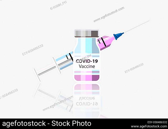 Covid-19 coronavirus vaccine. Syringe and vaccine vial flat icons. Treatment for coronavirus covid-19. Vector illustration isolated on white background