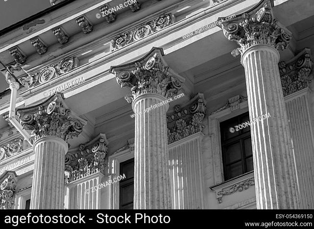 Close-up shot of a line of Greek-style columns