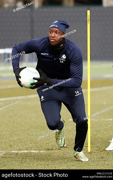 Gent's Ibrahima Cisse pictured during a training session of KAA Gent, ahead of the return leg of the a UEFA Conference League 1/8 finals match between Belgian...