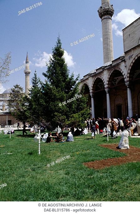 Selimiye Mosque, right, and the Mevlana Tekkesi (Mausoleum of Jalal al-Din Mohammad al-Rumi), Konya, Central Anatolia, Turkey