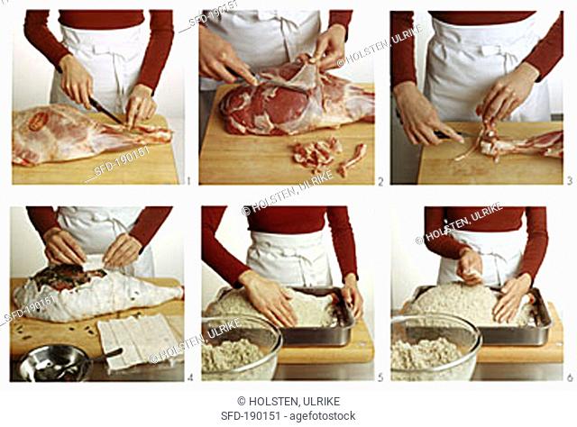Preparing leg of lamb in salt crust
