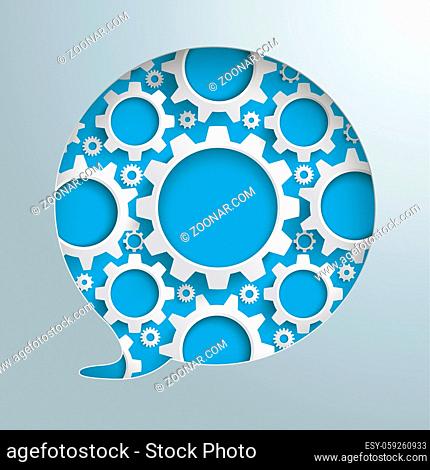 Speech bubble hole with gears on the gray background. Eps 10 vector file