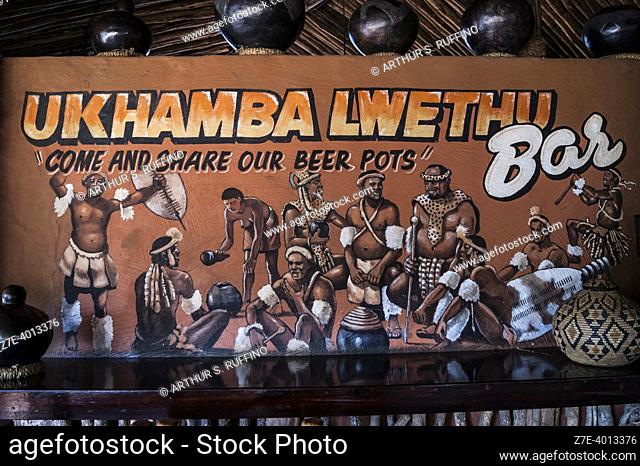 Bar sign, interior of restaurant. Shakaland Zulu Village. KwaZulu-Natal, South Africa