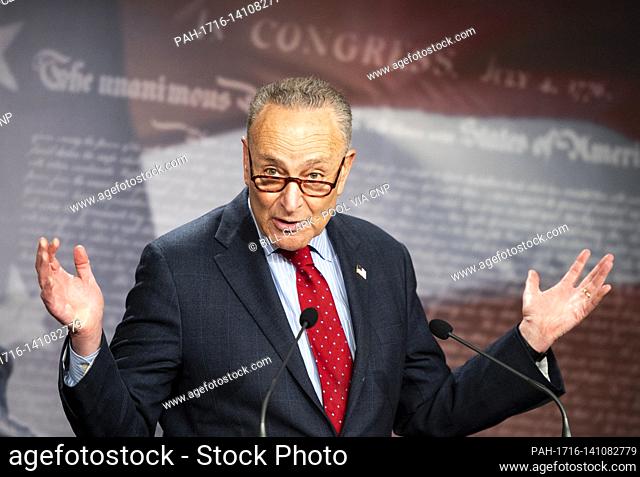United States Senate Majority Leader Chuck Schumer (Democrat of New York), holds his press conference on upcoming Senate business in the U.S